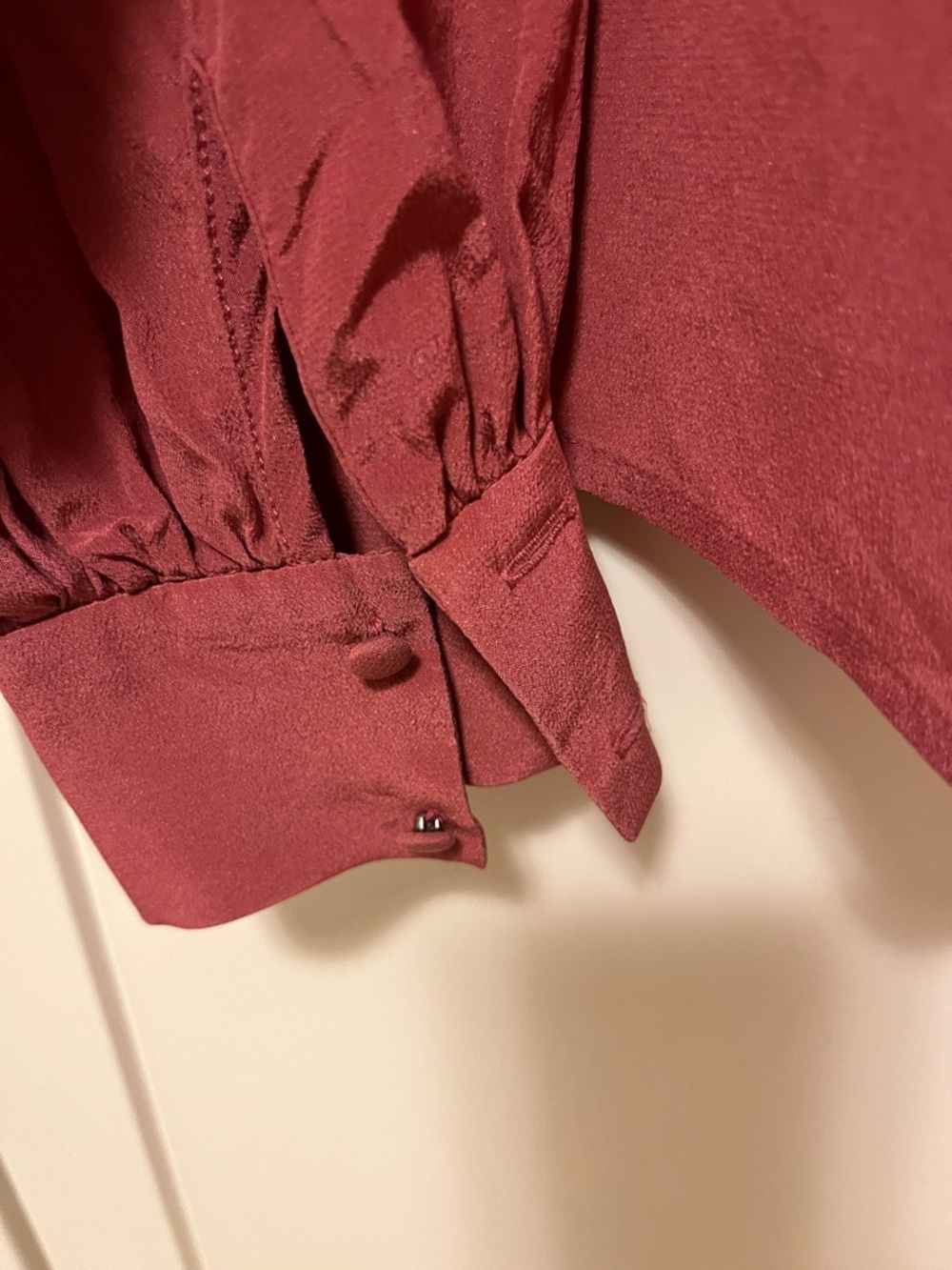 Sezane Ruffled Front Button-Up Blouse in Rosewood - Picture 5 of 7